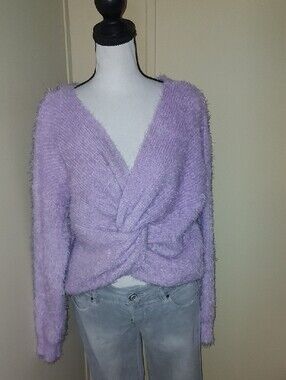 Tru Luxe Jeans Lavender Fuzzy Knit Sweater Top